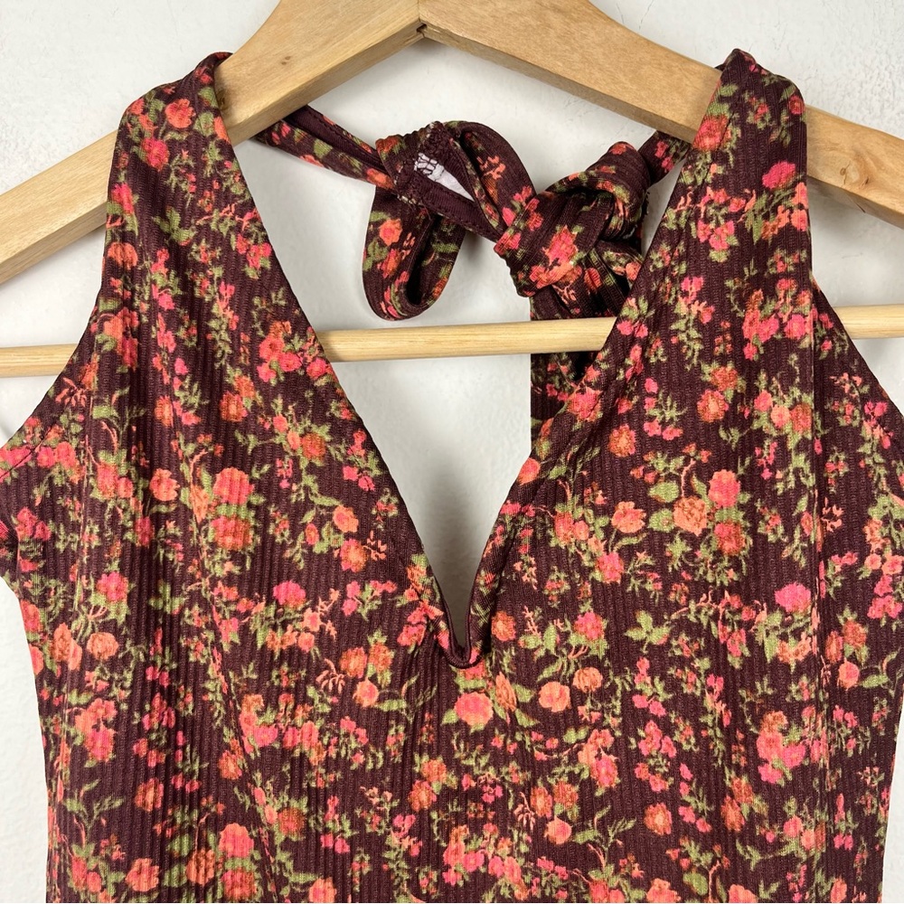 New Free People Lola floral Plunge Neck Halter Bodysuit Size Small - Picture 4 of 9